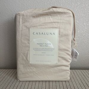 NWT Queen 500 Thread Count Washed Supima Sateen Solid Sheet Set Natural